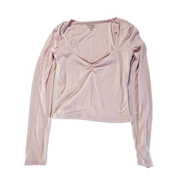 Harper & Ivy Tops - Harper & Ivy Womens Pink Long Sleeve Sweetheart Neck Top Size Small Stretch